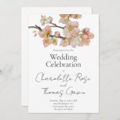 ピーチエレガントーのピンクの水色のフローラ結婚は 招待状 (正面/裏面)