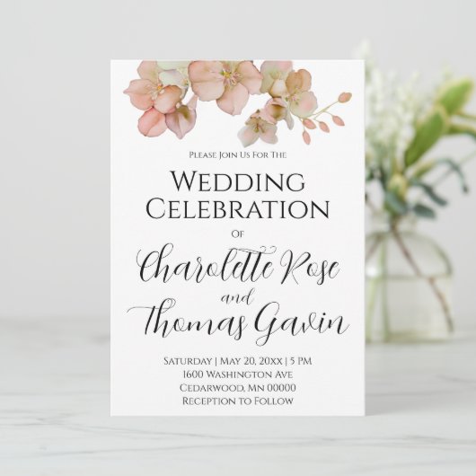 ピーチエレガントーのピンクの水色のフローラ結婚は 招待状 (スタンド正面)