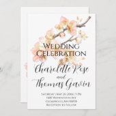 ピーチエレガントーのピンクの水色のフローラ結婚は 招待状 (正面/裏面)