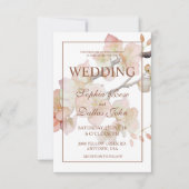 ピーチエレガントーのピンクの水色のフローラ結婚は 招待状 (正面)