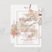 ピーチエレガントーのピンクの水色のフローラ結婚は 招待状 (正面/裏面)