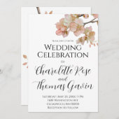 ピーチエレガントーのピンクの水色のフローラ結婚は 招待状 (正面/裏面)