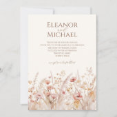 ピーチエレガント赤面ウォーターカラーフローラ結婚ズ 招待状 (正面)