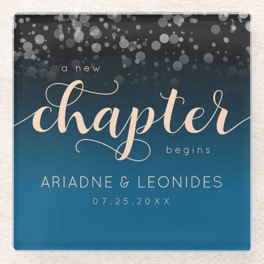 ピーチエレガント・オーシャ結婚ニック・ブルー ガラスコースター (正面)