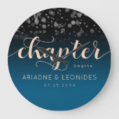 ピーチエレガント・オーシャ結婚ニック・ブルー ラージ壁時計 (正面)