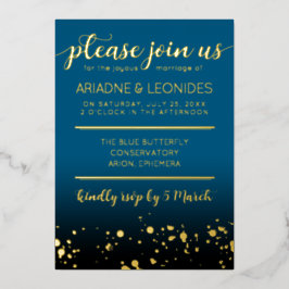 ピーチエレガント・オーシャ結婚ニック・ブルー 箔招待状