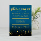 ピーチエレガント・オーシャ結婚ニック・ブルー 箔招待状 (立ち正面)