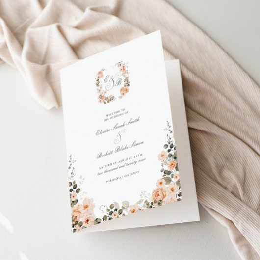 ピーチエレガント&セージ庭園の結婚式折り畳み プログラム