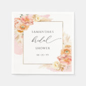 ピーチエレガント&赤面ピンクフローラブライダルシャワー スタンダードカクテルナプキン (正面)