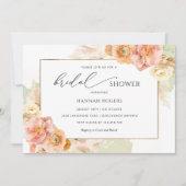 ピーチエレガント、赤面、グリーンブライダルシャワー 招待状 (正面)