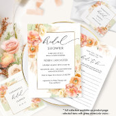 ピーチエレガント、赤面、グリーンブライダルシャワー 招待状