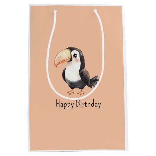 ピーチオオハシ鳥動物の誕生日 ミディアムペーパーバッグ (正面)