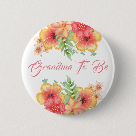 ピーチオレンジとコーラルベビーシャワーになるおばあちゃん 缶バッジ (正面)