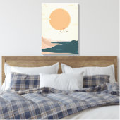 ピーチオレンジとティール（緑がかった色）図解入りの、写真付きのキャンバス キャンバスプリント (インサイチュ (寝室))