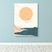 ピーチオレンジとティール（緑がかった色）図解入りの、写真付きのキャンバス キャンバスプリント (インサイチュ (ウッドフロア))