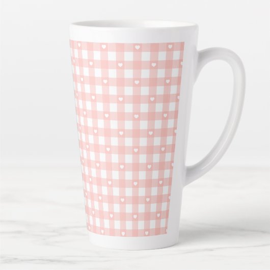 ピーチオレンジのチェック柄 カフェラテマグ (右)