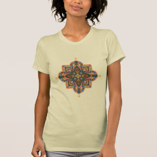 ピーチオレンジの幾何学的な曼荼羅のデザインの女性用Tシャツ Tシャツ