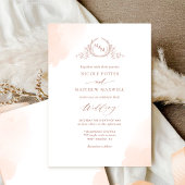 ピーチオレンジの水色の汚れモノグラム結婚ズ 招待状