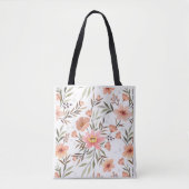 ピーチオレンジの花柄ショルダー トートバッグ (正面)