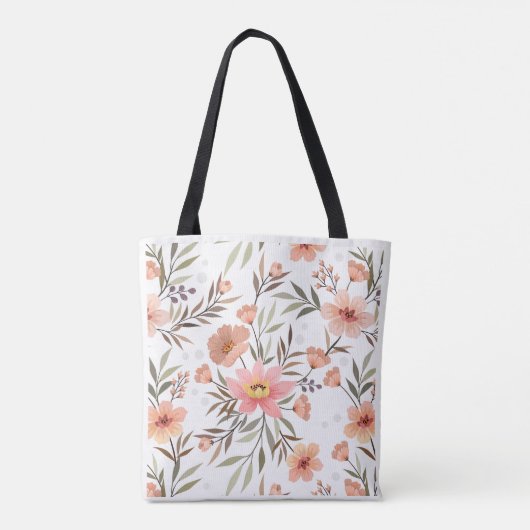 ピーチオレンジの花柄ショルダー トートバッグ (裏面)