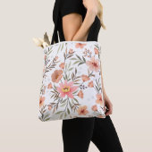 ピーチオレンジの花柄ショルダー トートバッグ (クローズアップ)