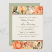 ピーチオレンジウォーターカラーフローラクリーム結婚ズ 招待状 (正面/裏面)
