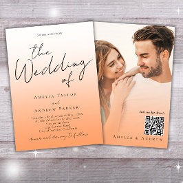 ピーチオレンジエレガントファズ写真QRコー結婚ド 招待状