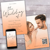 ピーチオレンジエレガントファズ写真QRコー結婚ド 招待状