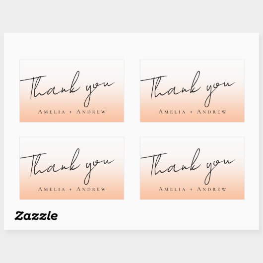 ピーチオレンジエレガントフモダンズありがとう結婚さん 長方形シール (シート)