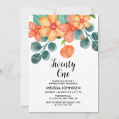 ピーチオレンジグリーン春フラワー21st誕生日 招待状 (正面)
