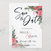 ピーチオレンジグレーフローラ結婚式日付を保存 (正面/裏面)