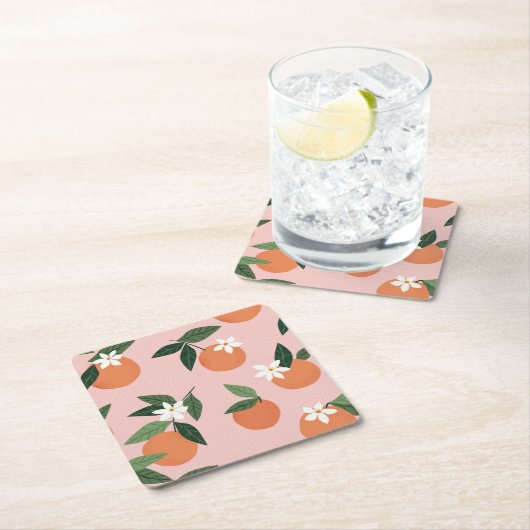 ピーチオレンジジュース模様 スクエアペーパーコースター (インサイチュ)