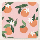 ピーチオレンジジュース模様 スクエアペーパーコースター (正面)