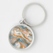 ピーチオレンジティール(緑がかった色)ブルーホワイト金ゴールドマーブルパターン キーホルダー (正面)