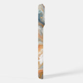 ピーチオレンジティール(緑がかった色)ブルーホワイト金ゴールドマーブルパターン iPhoneケース (右側面)