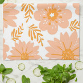 ピーチオレンジトロピカルボタニカルサマー キッチンタオル (折り畳み)