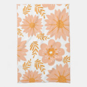 ピーチオレンジトロピカルボタニカルサマー キッチンタオル (縦)