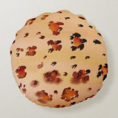 ピーチオレンジヒョウ印刷ウォーターカラー ラウンドクッション (裏面)