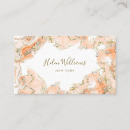 ピーチオレンジピンクインクマーブルビジネスカード 名刺