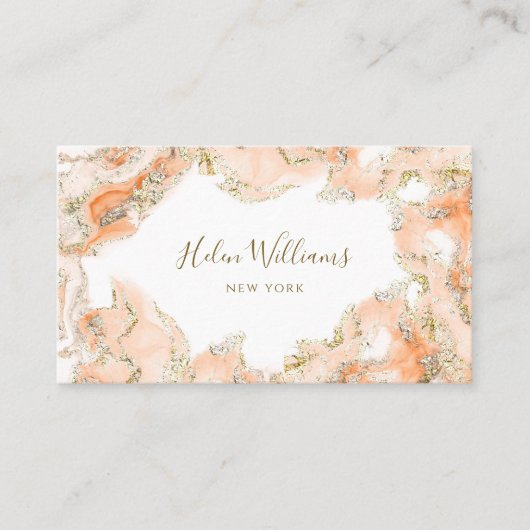 ピーチオレンジピンクインクマーブルビジネスカード 名刺 (正面)
