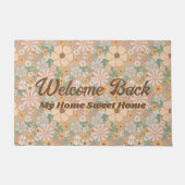 ピーチオレンジピンクグレーフローラ、ようこそ ドアマット (正面)