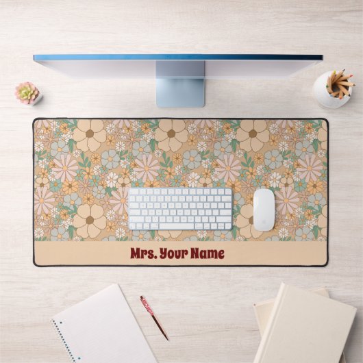 ピーチオレンジピンクグレーフローラ デスクマット (オフィス1)