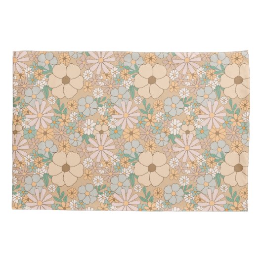 ピーチオレンジピンクグレーフローラ 枕カバー (裏面)