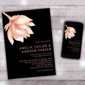 ピーチオレンジファズモダンウォーターカラーフローラ結婚ズ 招待状