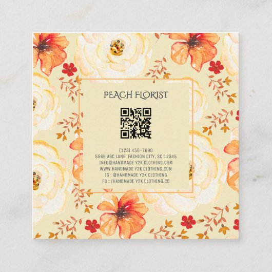 ピーチオレンジフラワーフローリスト スクエア名刺 (裏面)