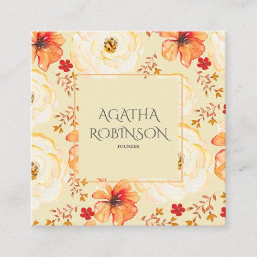 ピーチオレンジフラワーフローリスト スクエア名刺 (正面)
