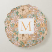 ピーチオレンジフローラ |モノグラムをパーソナル化 ラウンドクッション (裏面)
