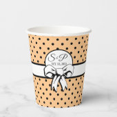 ピーチオレンジブラック水玉模様ホワイトボウパーソナライズド 紙コップ (裏面)