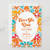 ピーチオレンジレトロウェーブグルーヴィ結婚70s's セーブザデート (正面)