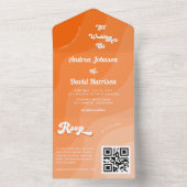 ピーチオレンジレトロウェーブGroovy 70s QRコード結婚s オールインワン招待状 (内側)